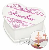 Pozytywki dla dzieci - Szkatułka na biżuterię w kształcie serca z pozytywką i nadrukiem dla niej na imieniny - miniaturka - grafika 1