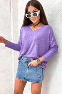 Bluzki damskie - BLUZKA OVERSIZE Z DEKOLTEM W SEREK- FIOLETOWA - Olika - miniaturka - grafika 1