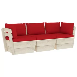 vidaXL Ogrodowa sofa 3-osobowa z palet, z poduszkami, drewno świerkowe - Sofy ogrodowe - miniaturka - grafika 1