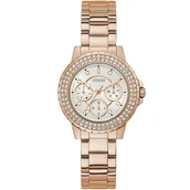 Zegarki damskie - Różowozłoty zegarek Guess Crown Jewel z kryształami GW0410L3 - miniaturka - grafika 1