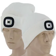 Czapki damskie - Ciepla Czapka Czołówka Z Latarka Led Ładowanie Usb Biała - miniaturka - grafika 1