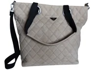 Torebki damskie - Beżowa Torebka Shopper Pikowana Damska Na Ramię Duża Pojemna A4 - miniaturka - grafika 1