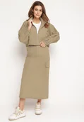 Komplety damskie - Ciemnobeżowy Komplet Casualowy Bluza z Suwakiem i Stójką oraz Spódnica z Kieszeniami Hettora - miniaturka - grafika 1