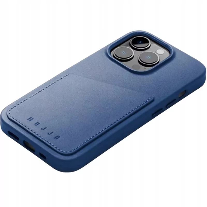 Mujjo Etui Full Leather Wallet Case do iPhone 14 Pro niebieskie