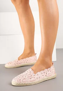Różowe Tenisówki Ażurowe w Kwiatowy Wzór z Plecionki Donavia - Trampki damskie - miniaturka - grafika 1