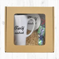 Kubki - Zestaw prezentowy - kubek Latte i podkładka z nadrukiem + cukierki - miniaturka - grafika 1