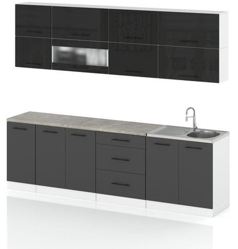Meble Kuchenne Kuchnia Robo Lux 2.6m Zestaw Modułowy Czarny Połysk Szary