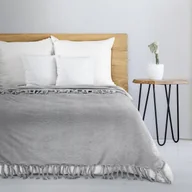 Koce - Koc z frędzlami 150x200 mikrofibra jednolity tłoczony EMMA srebrny - miniaturka - grafika 1