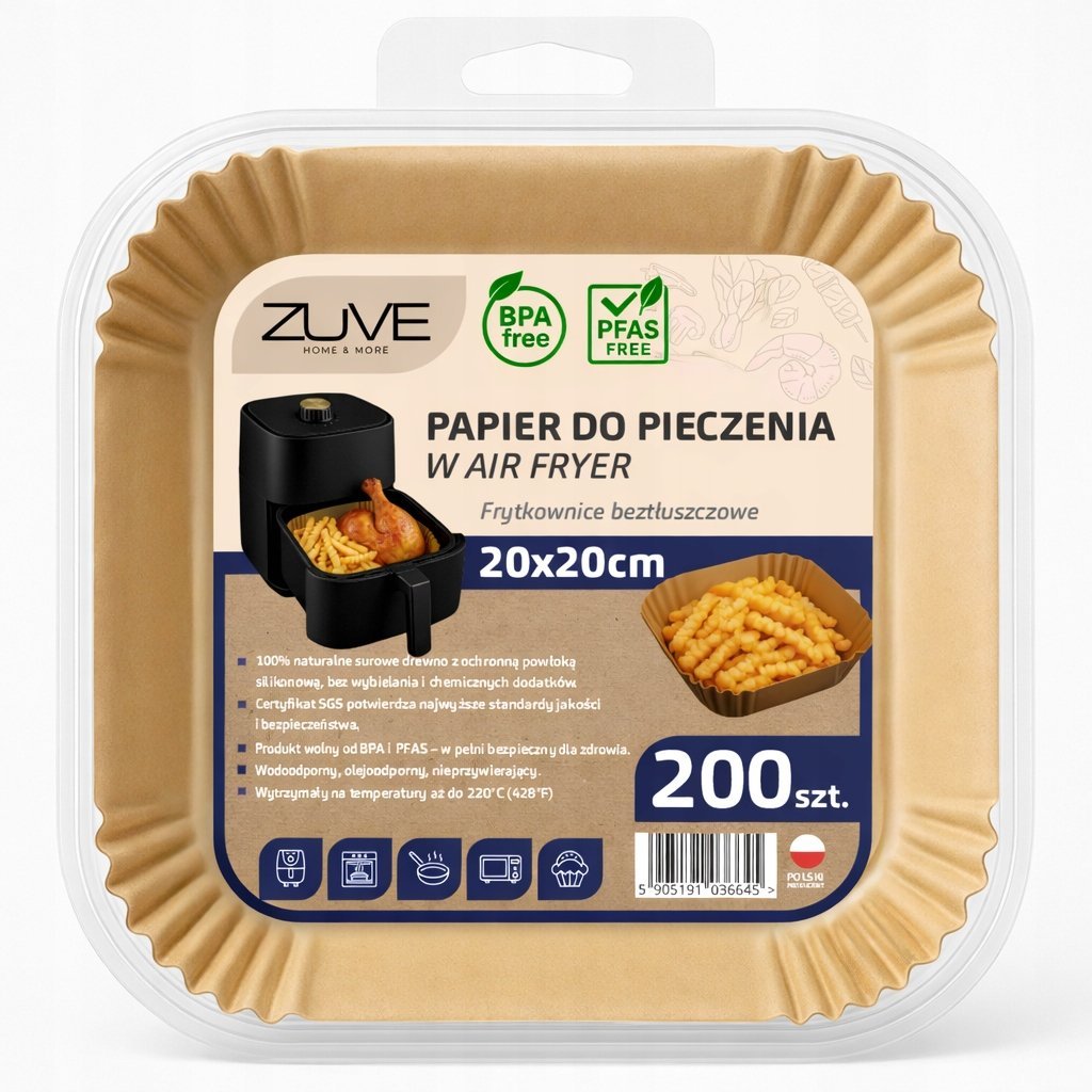 Wkład AIR FRYER 200x ZUVE wkłady papierowe do frytkownicy papier 20x20