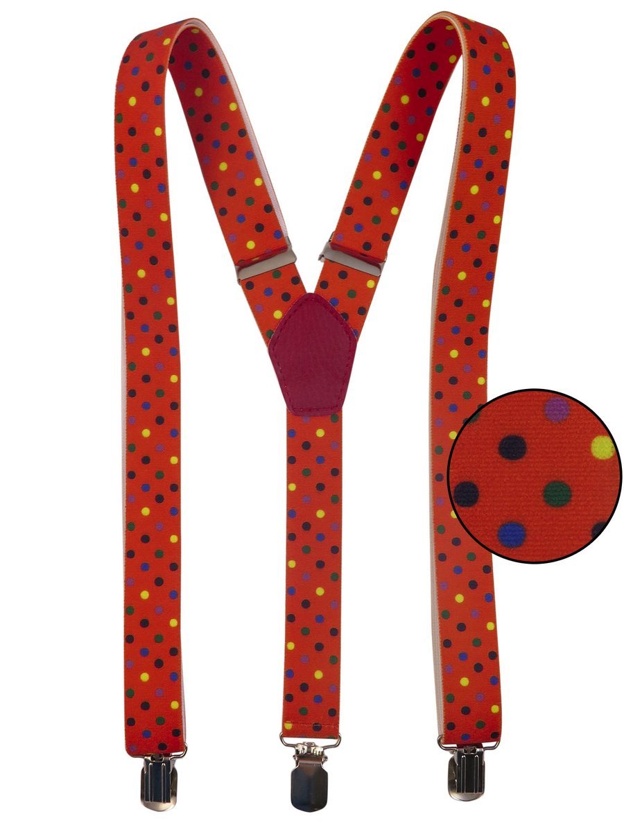 Wąskie czerwone szelki do spodni w kolorowe kropki unisex X19