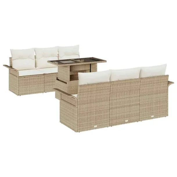 Beżowo-biały modułowy zestaw sof ogrodowych, rattan, 5 osób