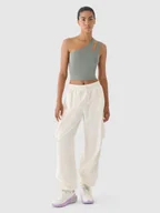 Spodnie damskie - 4F Spodnie oversize cargo damskie 4F x Anna Lewandowska - białe L - miniaturka - grafika 1