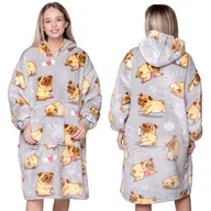 Koce - Koc z rękawami Koc bluza kocobluza Oversize 2W1 XXL, Szara Mopsy - miniaturka - grafika 1