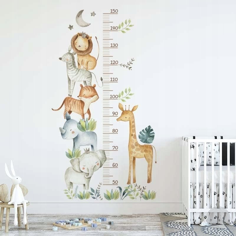 MIARKA WZROSTU DLA DZIECI NAKLEJKA ŚCIENNA DO POKOJU ZWIERZĘTA 60-160 CM