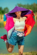 Bluzy damskie - Mega kolorowa bluza bawełniana - miniaturka - grafika 1