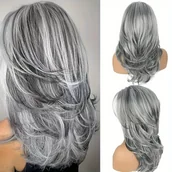 Pozostałe akcesoria fryzjerskie - TEMU 22-calowa Peruka z Materiału PVC dla Kobiet na Codzienne Noszenie i Cosplay, Srebrnoszara, Włókno Odporna na Ciepło, Regulowany Rozmiar, Idealna - miniaturka - grafika 1
