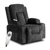Fotele - Fotel Rozkładany Wypoczynkowy Masujący z Podnóżkiem Welurowy Czarny BOX - miniaturka - grafika 1