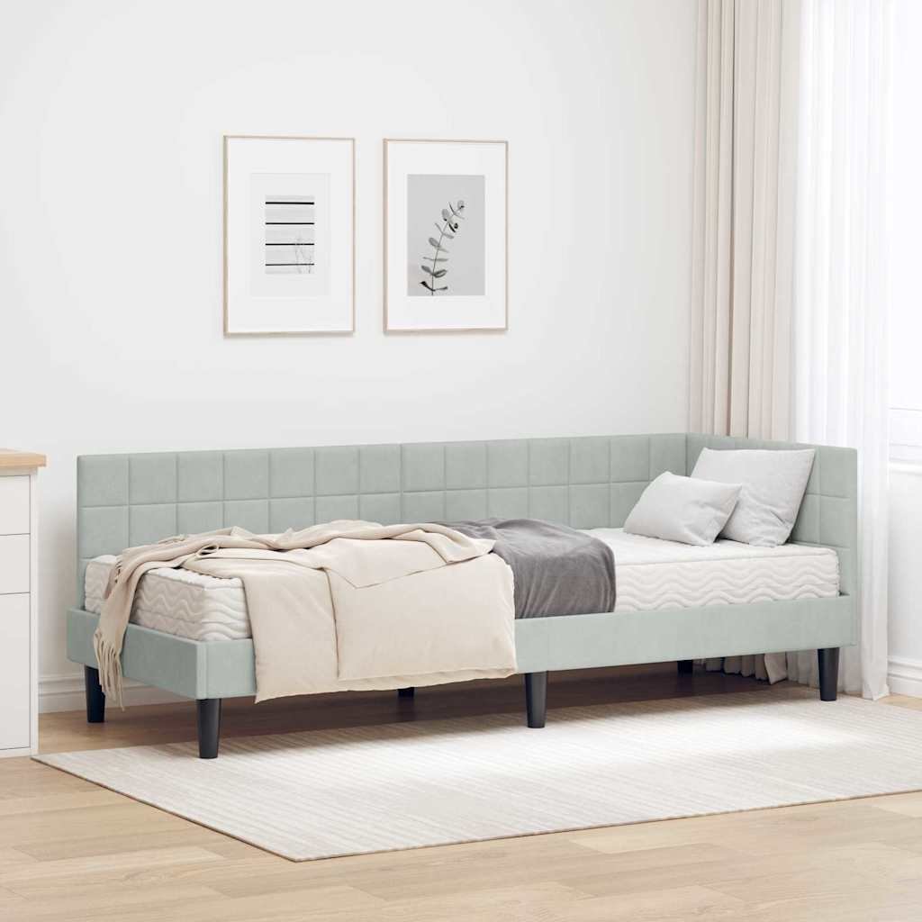 vidaXL Rama Łóżka Narożnego z Materacem 2 pcs Jasnoszary Aksamit