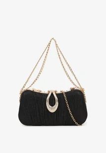 Czarna Torebka Kopertówka z Cyrkoniowym Zdobieniem i Dodatkowym Łańcuszkiem na Ramię Ceralisse - Torebki damskie - miniaturka - grafika 1