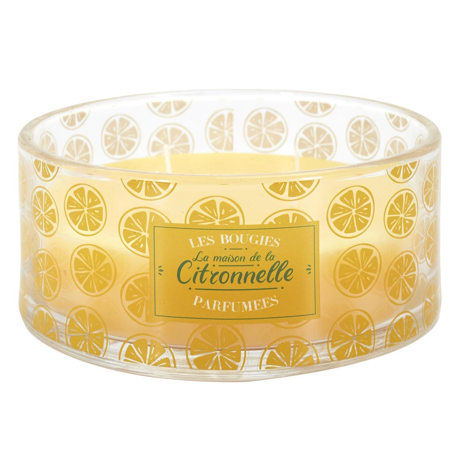 Świeca zapachowa Citronella Ø 19 cm - świeca zewnętrzna przeciw komarom o zapachu cytryny - szklany słoik z 3 knotami - Zitronen Soleil
