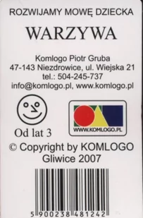 Komlogo Komlogo, karty logopedyczne, Rozwijamy mowę i myślenie dziecka, Warzywa - Gry karciane - miniaturka - grafika 1