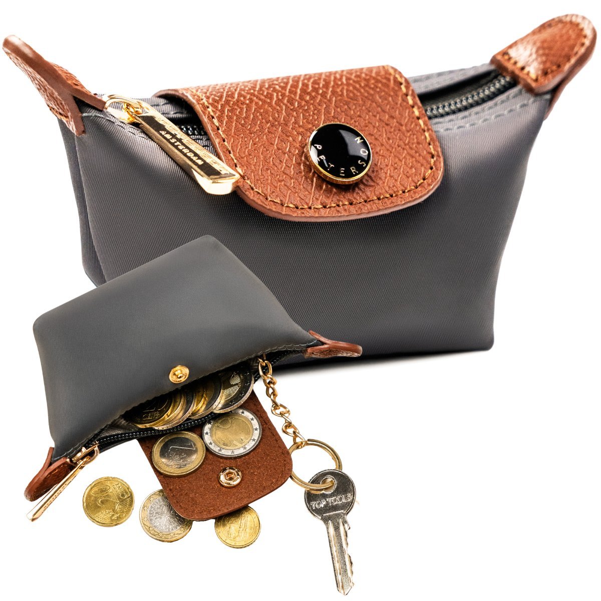 Modne etui na klucze PETERSON mały portfelik eleganckie kółeczko na klucze szare