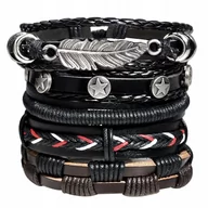 Bransolety męskie - Bransoletka męska Skórzana rzemyk pióro Zestaw - miniaturka - grafika 1