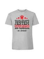 Koszulki męskie - Męska koszulka z nadrukiem -40 mówiąc skromnie jestem najlepszym 40 latkiem Pastelowy szary L - miniaturka - grafika 1