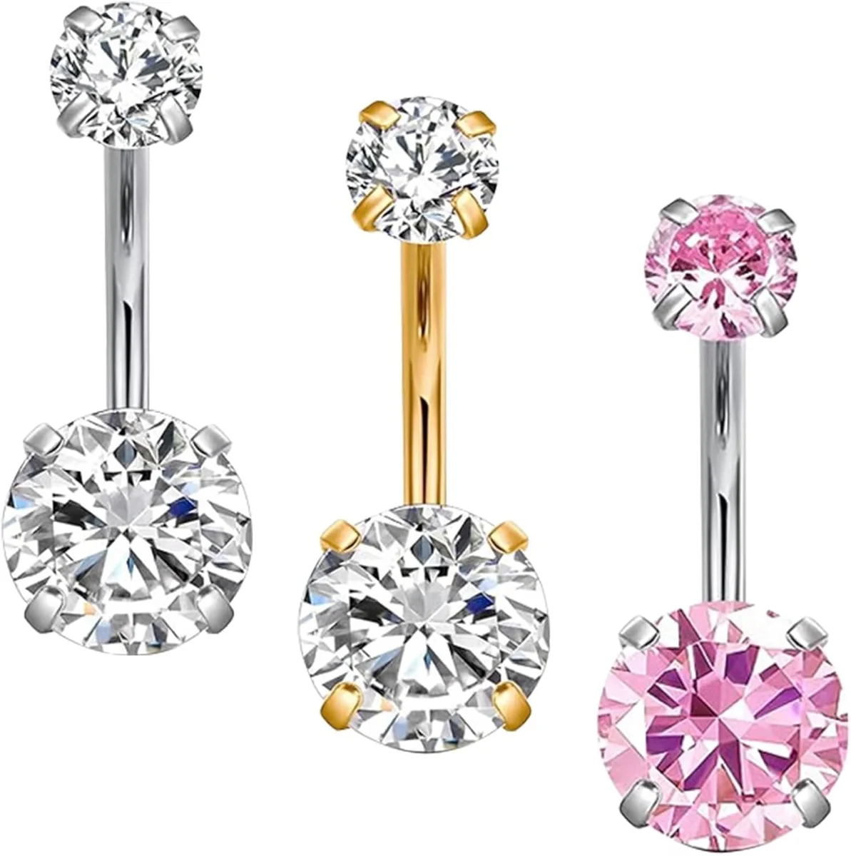 Kolczyki do pępka zestaw 3 sztuki banan barbell cyrkonie 8+5 mm piercing