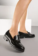 Mokasyny damskie - Brązowe Lakierowane Mokasyny z Łańcuszkiem Arnarie - miniaturka - grafika 1