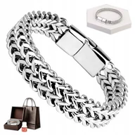 Bransolety męskie - Bransoleta Srebrna Męska GRUBA Podwójna Diamentowana Szeroka BRANSOLETKA - miniaturka - grafika 1