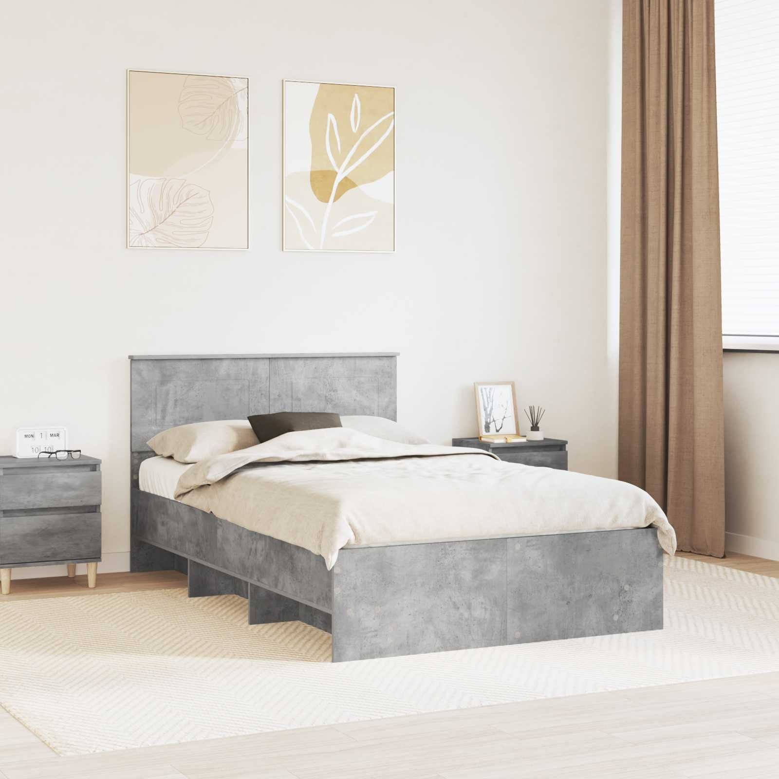 vidaXL Ramka łóżka Betonowy szary 120 x 123 cm Materiał drewnopochodny
