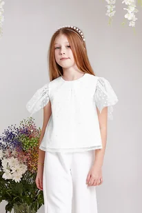Elegancka biała bluzka dziewczęca 140 - Bluzki dla dziewczynek - miniaturka - grafika 1