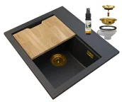 Zlewozmywaki - Granitan Foxal Gold Zlewozmywak Granitowy Syfon Złoty - miniaturka - grafika 1