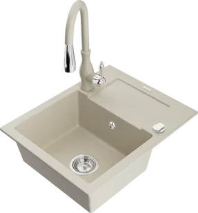 Mexen Enzo zlewozmywak granitowy 1-komorowy z ociekaczem i baterią kuchenną Savita, beżowy - 6506-69-672601-69 - Zlewozmywaki z baterią - miniaturka - grafika 1