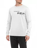 Koszulki męskie - Replay Męska koszulka z długim rękawem, krój regular slim fit, 001 White, XXL - miniaturka - grafika 1
