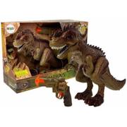 Figurki dla dzieci - Import LEANToys Ruchomy Dinozaur Tyranozaur z Pistoletem Na Parę Dźwięk Światła Zielony LT-7739-0 - miniaturka - grafika 1