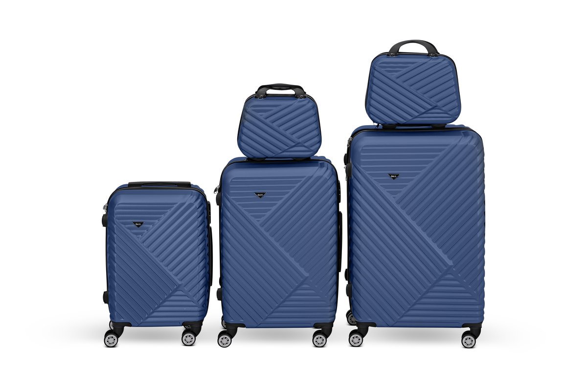 Zestaw Walizek Premium ABS 5 szt + Kuferki Viaggio granatowe – Lekka Walizka Kabinowa i Duża na Kółkach 360°