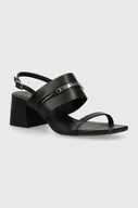 Sandały damskie - Calvin Klein sandały skórzane HEEL SANDAL 45 MET BAR LTH kolor czarny HW0HW02056 - miniaturka - grafika 1