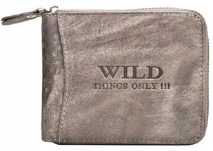 Szary SKÓRZANY Portfel Męski Zasuwany na SUWAK Poziomy Młodzieżowy WILD !!! - Portfele - miniaturka - grafika 1