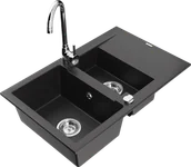 Zlewozmywaki z baterią - Mexen Gaspar zlewozmywak granitowy 1,5-komorowy z ociekaczem i baterią kuchenną Telma, czarny - 6507-77-670200-00 - miniaturka - grafika 1