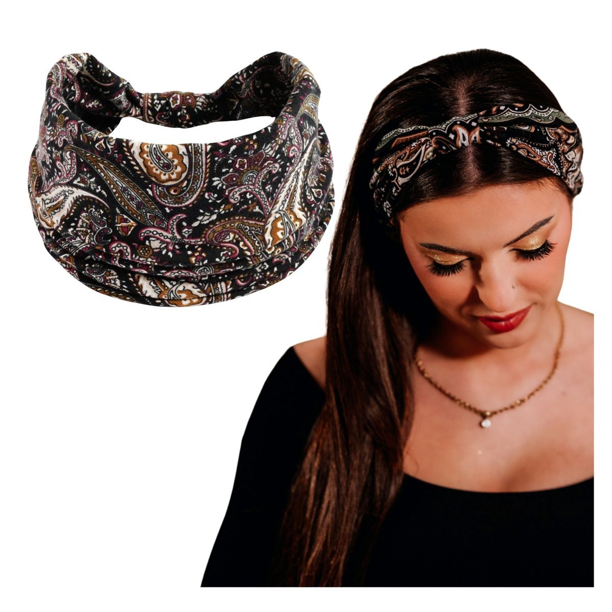 Opaska do Włosów Czarna Turban na Głowę Szeroka Elastyczna MIŁA W DOTYKU
