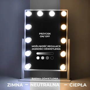 Belia lustro do makijażu, lusterko z żarówkami hollywood 30x40cm - Lusterka do makijażu - miniaturka - grafika 1