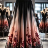 Spódnice - TEMU Elegancka spódnica A-line z długim plisowaniem i gradientowym nadrukiem Zwiewny, warstwowy tiulowy dołek, odpowiednia na każdą porę roku, - miniaturka - grafika 1