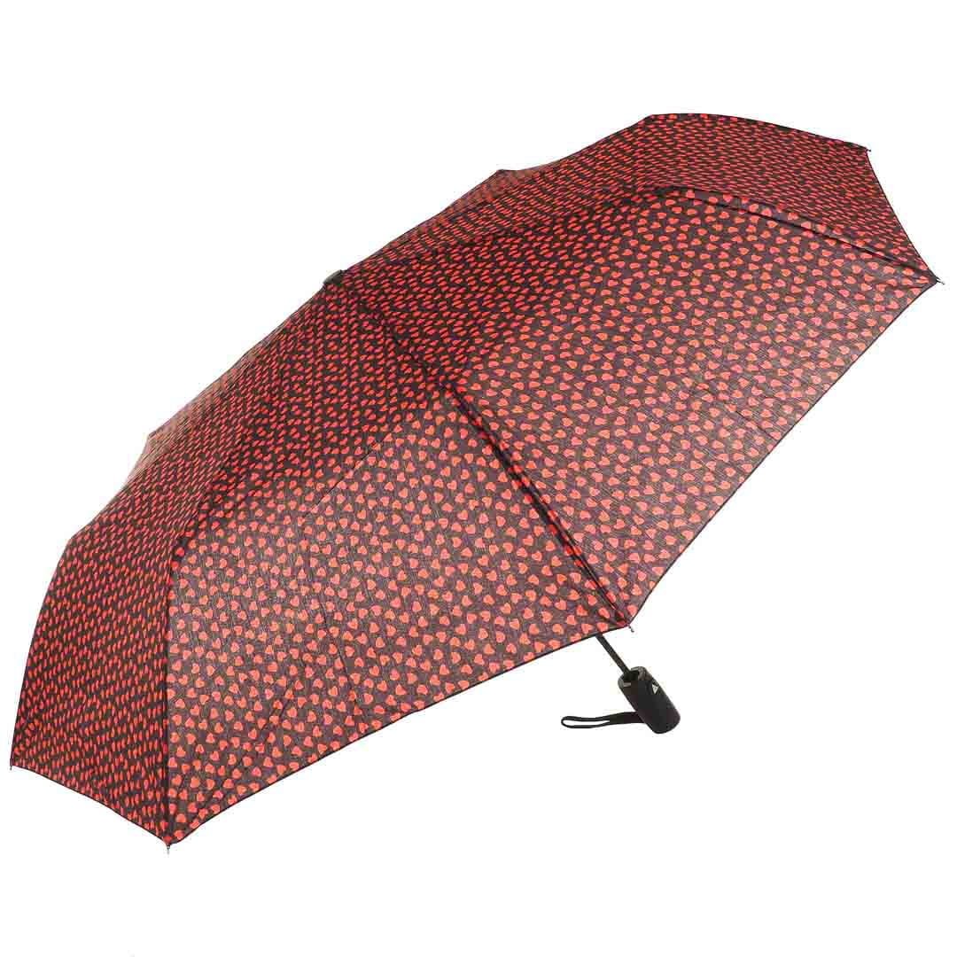 Parasol czarno-bordowy w serca damski półautomat