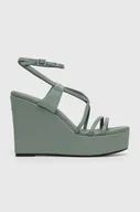 Sandały damskie - Calvin Klein sandały skórzane WEDGE kolor zielony HW0HW01952 - miniaturka - grafika 1