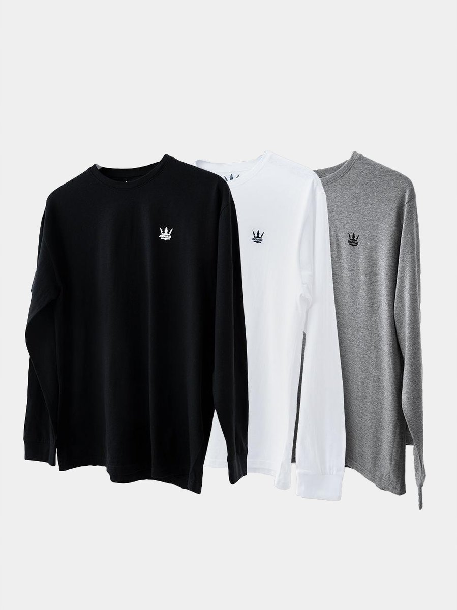 Zestaw 3 Koszulek Z Długim Rękawem LONGSLEEVE CZARNA SZARA BIAŁA Jigga XL