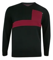 Swetry męskie - Sweter Męski, Czarno-Czerwony w Serek -KINGS- Dekolt V-Neck, Tłoczony Wzór, Klasyczny - Kings - miniaturka - grafika 1