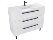 Szafki łazienkowe - Szafka Stojąca Z Umywalką ATH 100 cm - Biały Mat - Uchwyty Czarne Matowe - miniaturka - grafika 1