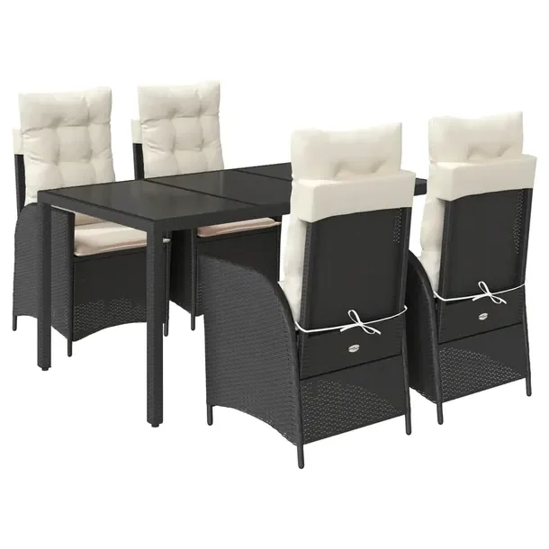 Zestaw mebli ogrodowych czarny rattan PE 150 x 90 x 75 cm, 4 krzesła z pod